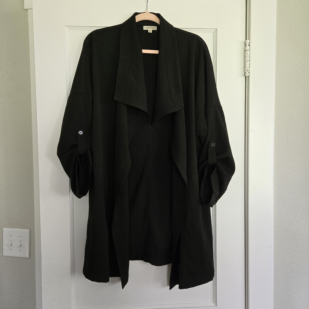Max Studio Black Draped Open-Front Blazer Coat